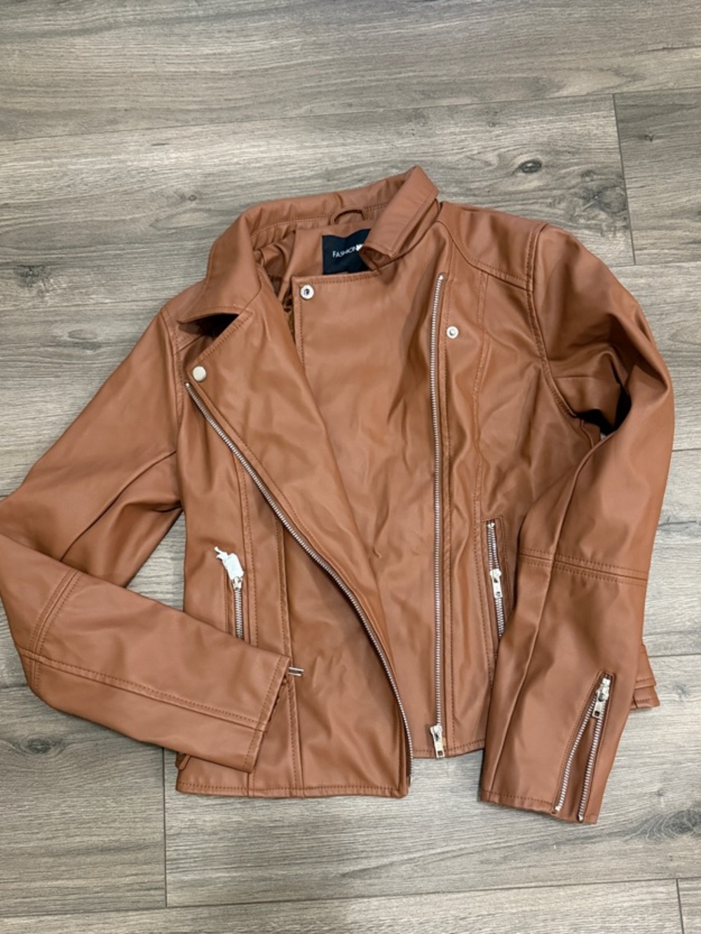 Fashion Nova Brown Faux Leather Moto Jacket